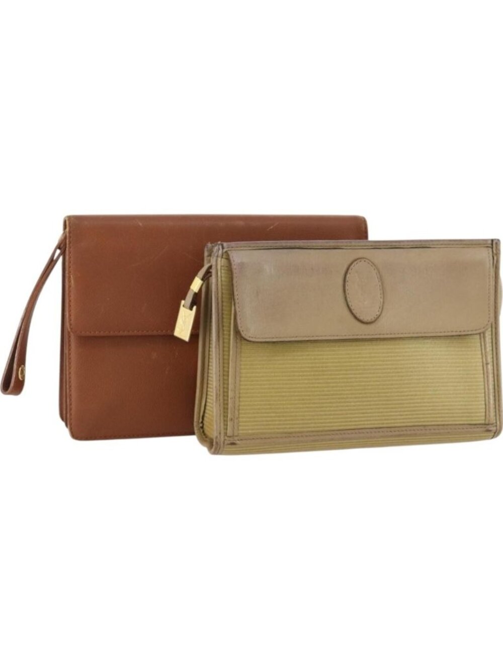 SAINT LAURENT Clutch Bag Leather 2 Set Brown CC